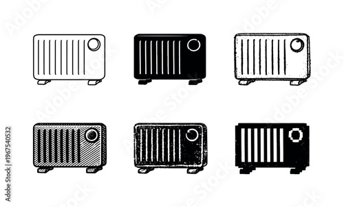 Compact electric heater radiator with simple rectangular body and control knob, created for supplemental room heating | Create