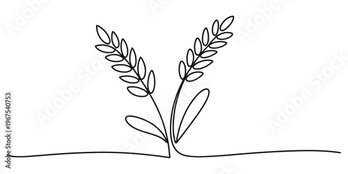 Minimalist continuous line drawing of two stalks of wheat representing agriculture and nature