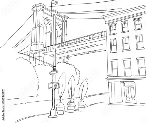 Iconic Brooklyn Bridge View - Authentic Hand-Drawn NYC Sketch