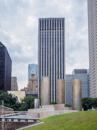 Houston skyline from Tranquility Park in Texas, USA
