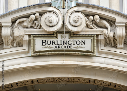 The Burlington Arcade, Piccadilly, City of Westminster, London, United Kingdom. An exclusive upmarket covered shopping arcade with stores offering luxury goods.