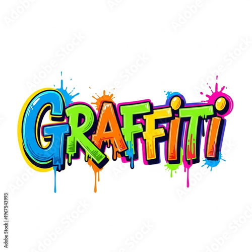 Colorful Graffiti Text with Paint Splatters.