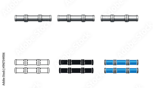 Civic infrastructure concept shown by identical underground water pipes aligned horizontally, same cylindrical segments and
