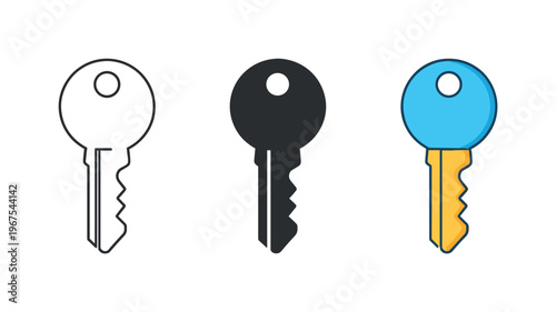 Ownership transition visualized via identical house keys aligned horizontally with matching teeth and bows, evenly spaced and