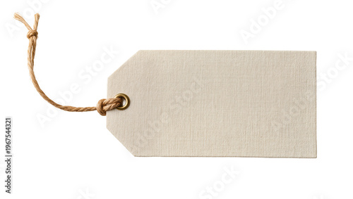 Quadro su tela Blank beige cardboard tag with jute string attached, isolated on transparent bac
