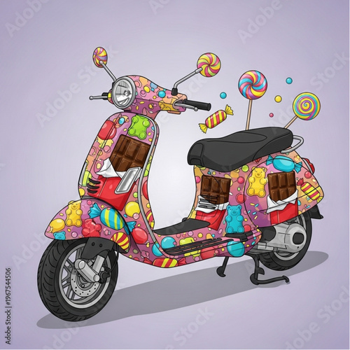 Colorful Candy Covered Scooter with Sweets.