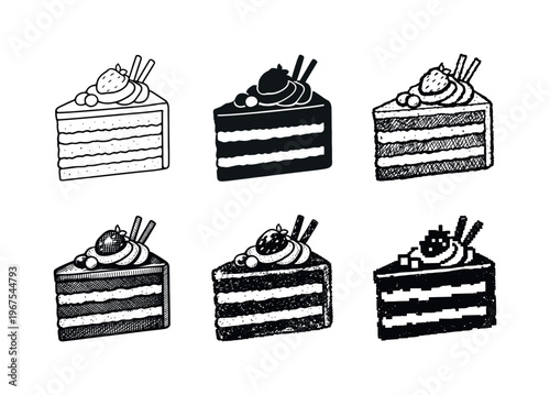 Layered sponge cake slice with cream center and decorative topping, presented as a celebratory dessert portion | Create ONE image