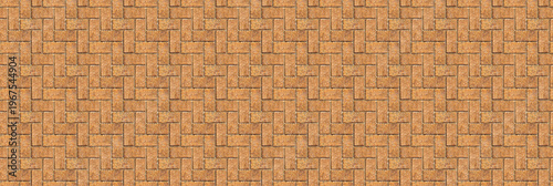 Brick paving stone pattern. Seamless sidewalk texture. Top view of paved brown patio block driveway design.