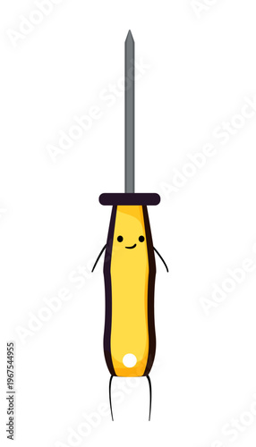 Cartoon vector illustration of an awl with a smiling face. Piercing hand tool character isolated on white background for crafting and repair design.