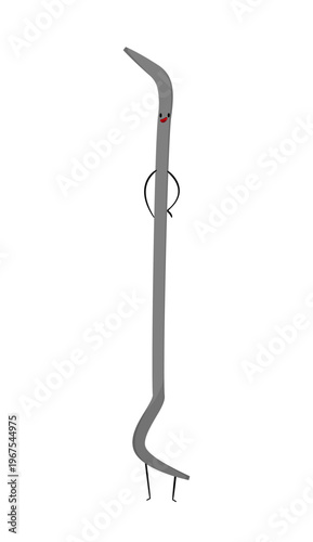 Cartoon vector illustration of a crowbar with a smiling face. Hand tool character isolated on white background for construction and demolition design.