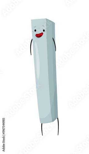 Cartoon vector illustration of a metal profile bar with a smiling face. Construction material character isolated on white background for industrial design.