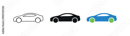 Technological mobility concept represented by identical electric car silhouettes aligned horizontally, same body curves and wheel