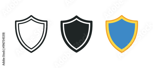 Regulatory integrity concept conveyed by identical shield icons aligned horizontally, same contours and proportions repeated with