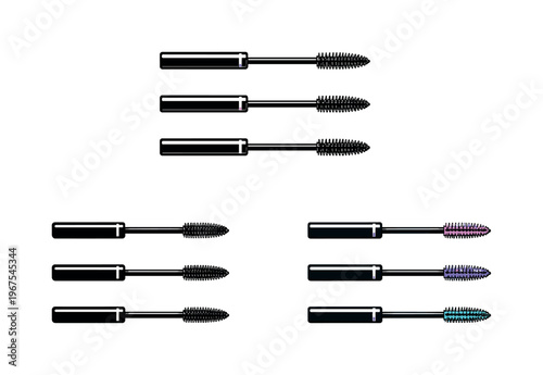 Polished look outcome represented using identical mascara wands displayed horizontally, same slim handles and brush heads