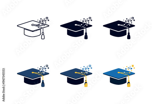 Enhanced outcomes represented using identical graduation caps with digital accents displayed horizontally, same mortarboard