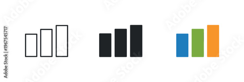 Economic expansion idea expressed by matching rectangular bars standing upright in a horizontal sequence, identical height and