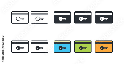 Exclusive service outcome represented using identical room key cards displayed horizontally, same rectangular shapes and magnetic