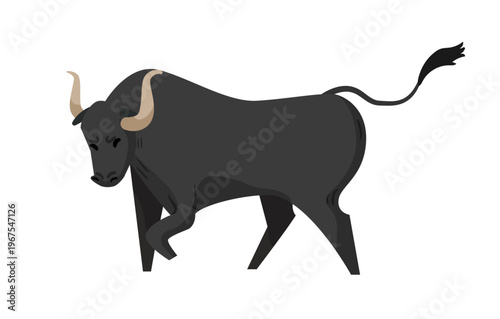 Cartoon vector illustration of a black bull. Flat style farm animal isolated on white background for agriculture and livestock design.
