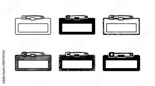 Simple plastic name tag with pin backing and empty label area, used to show names at gatherings | Create ONE image containing