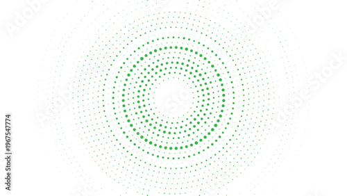 Photos Abstract radial halftone pattern with concentric circles and dots in green on a clean white background, modern graphic design