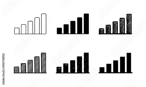 Diverse Bar Chart Styles. Business performance bar chart with five vertical columns increasing from left to right, illustrating