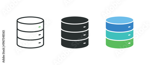 Stored information outcome expressed using repeated database cylinders displayed horizontally, identical stacked disc shapes