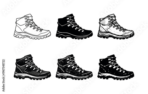 High ankle hiking shoe with patterned sole and secure lace system, commonly worn for long distance nature walks | Create ONE