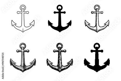 Traditional boat anchor with sturdy shank and two hooked flukes at the base, commonly used to moor vessels in harbor | Create ONE