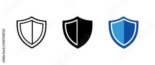 Shield Badge Trio. Validated build outcome expressed using repeated shield badges displayed horizontally, identical contours and