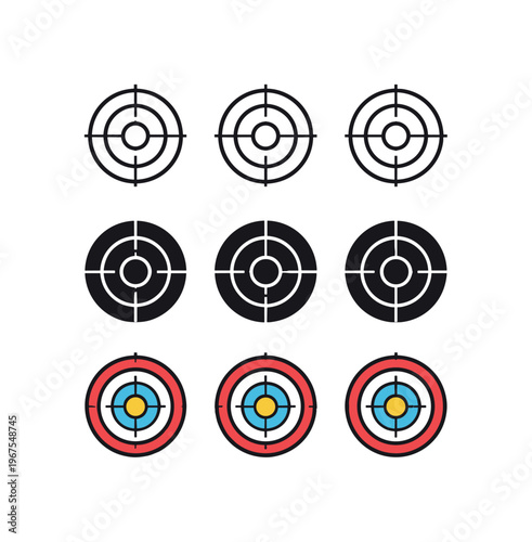 Final determination outcome expressed using repeated target markers displayed horizontally, identical circular forms and central