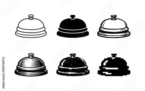 Front desk bell with rounded cap and small press button on top, symbolizing hospitality and customer service | Create ONE image