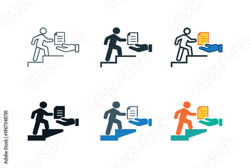 Career Icon Array. Icon concept focused on career document handoff represented through a metaphorical structure that implies