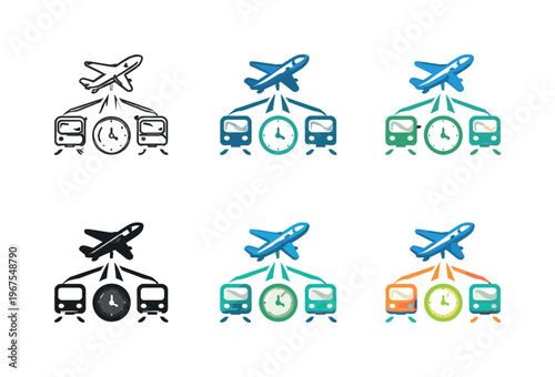 Icon concept focused on mass air mobility represented through a metaphorical structure that implies shared journeys, organized