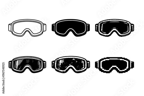 Winter sports ski goggles with thick frame and elastic strap band, designed for clear vision on snowy mountain slopes | Create