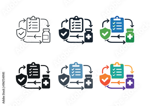Therapeutic Icon Sequence. Icon concept focused on therapeutic instruction circulation represented by an abstract structure that