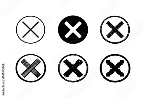 Bold X mark inside a clean circular border, universal symbol of cancellation, error, or rejection | Create ONE image containing