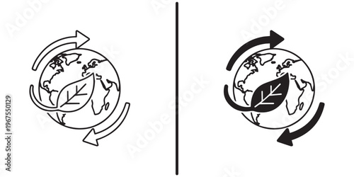 A simple illustration of the Earth with recycling symbols and leaves