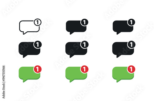 Repetitive Icon Variations. Instant response outcome expressed through repeated messaging app bubble symbols placed horizontally,