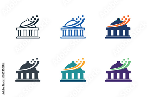 Abstract representation of innovative approaches in government systems, conveyed through an evolving civic symbol emerging from