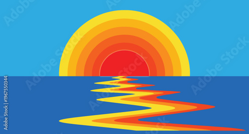 Abstract sunrise over water a vibrant and colorful digital illustration