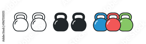 Building endurance involves kettlebell symbols positioned side by side in a straight horizontal arrangement, same rounded body