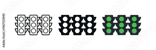 Minimalist Traffic Lights. Safe arrival outcome expressed through repeated traffic light symbols placed horizontally, same