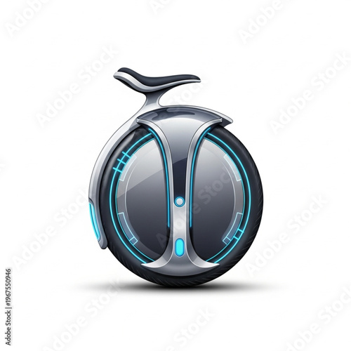 Electric Monowheel with Blue Accents and Seat.