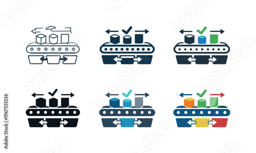 Visual metaphor for production material classification formed as a cohesive symbol suggesting conveyor logic, sorting accuracy,