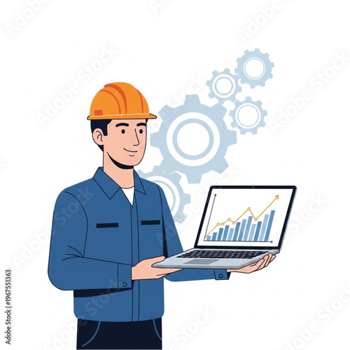 Engineer Holding Laptop with Graph Display.