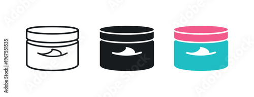 Colorful Cream Jars. Enhancing daily radiance involves cosmetic cream jar symbols positioned side by side in a straight horizontal