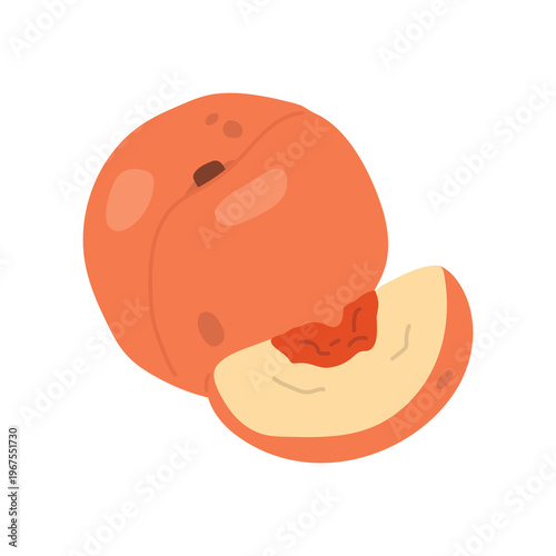 vector whole and sliced peach in flat style. Fresh fruit isolated on light background. Vector illustration for healthy food, greengrocer or grocery design.