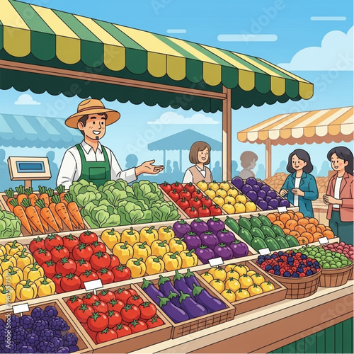 Farmer Selling Fresh Fruits and Vegetables.