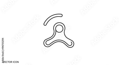 Line icon of a rock climbing descender or rappelling belay device. Outline vector symbol for adventure sports equipment and safety gear.