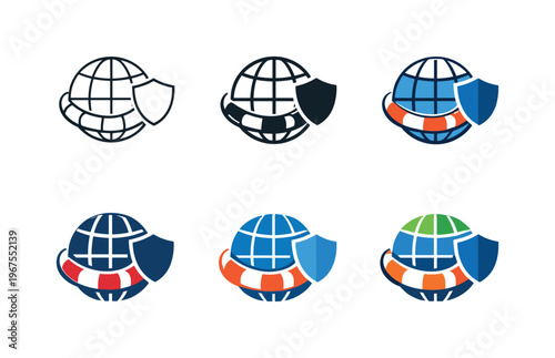 Visual metaphor depicting international trip safeguard service as a globe integrated with a protective barrier and subtle